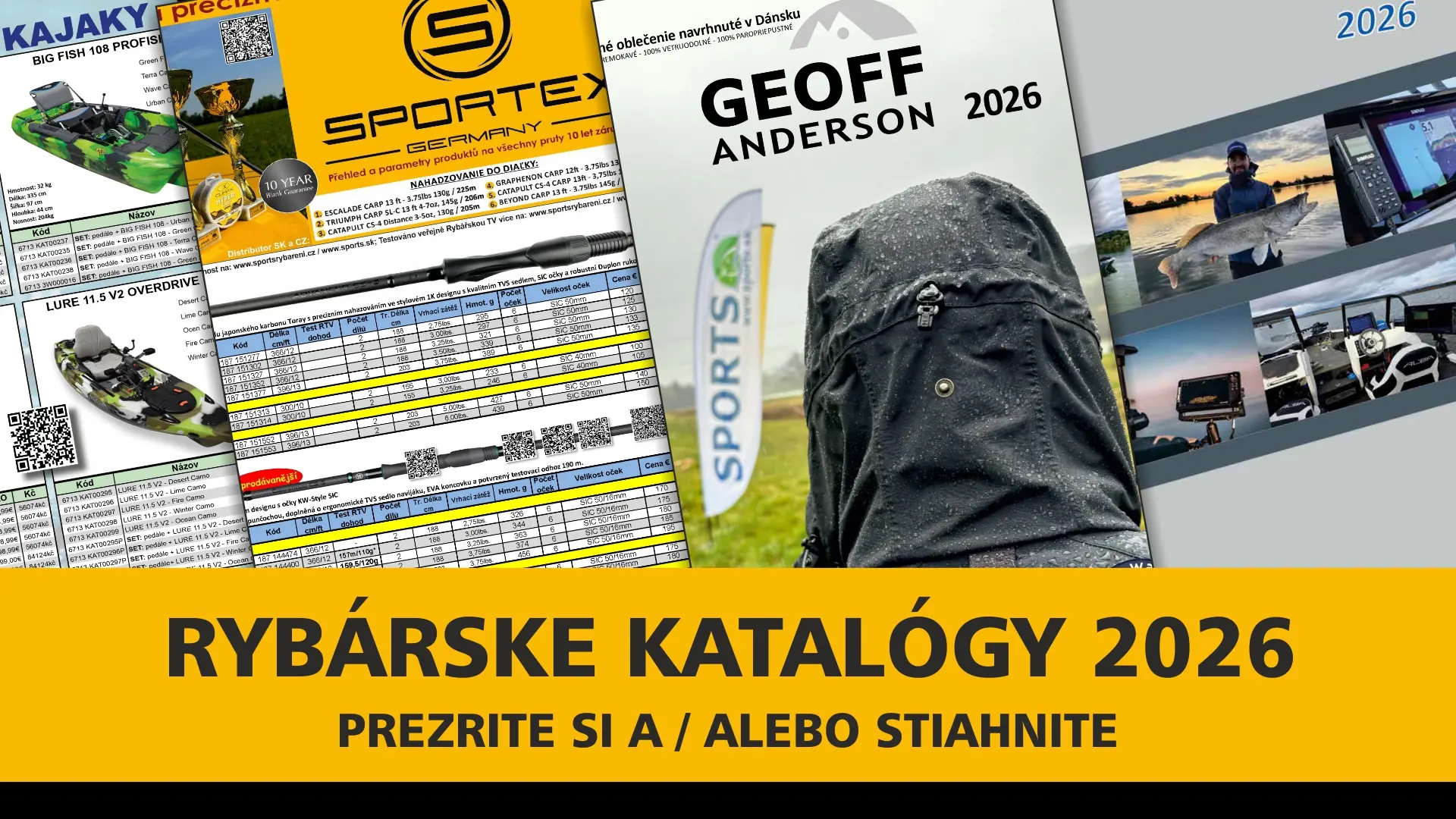 Rybárske katalógy 2026 Sportex, Geoff Andeson, Sonary, Kajaky 2026